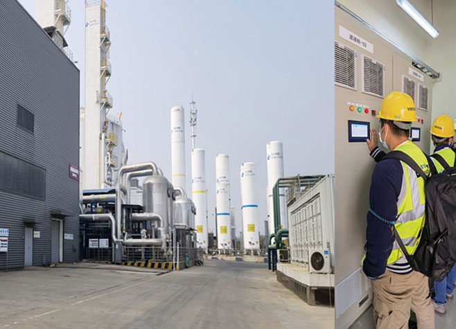 Engineers commissioning a bi-directional SVG power factor correction system at a heavy industrial plant site.