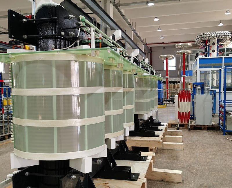 Heavy-duty dry-type transformer core and multi-column resin-insulated winding assembly ready for final integration