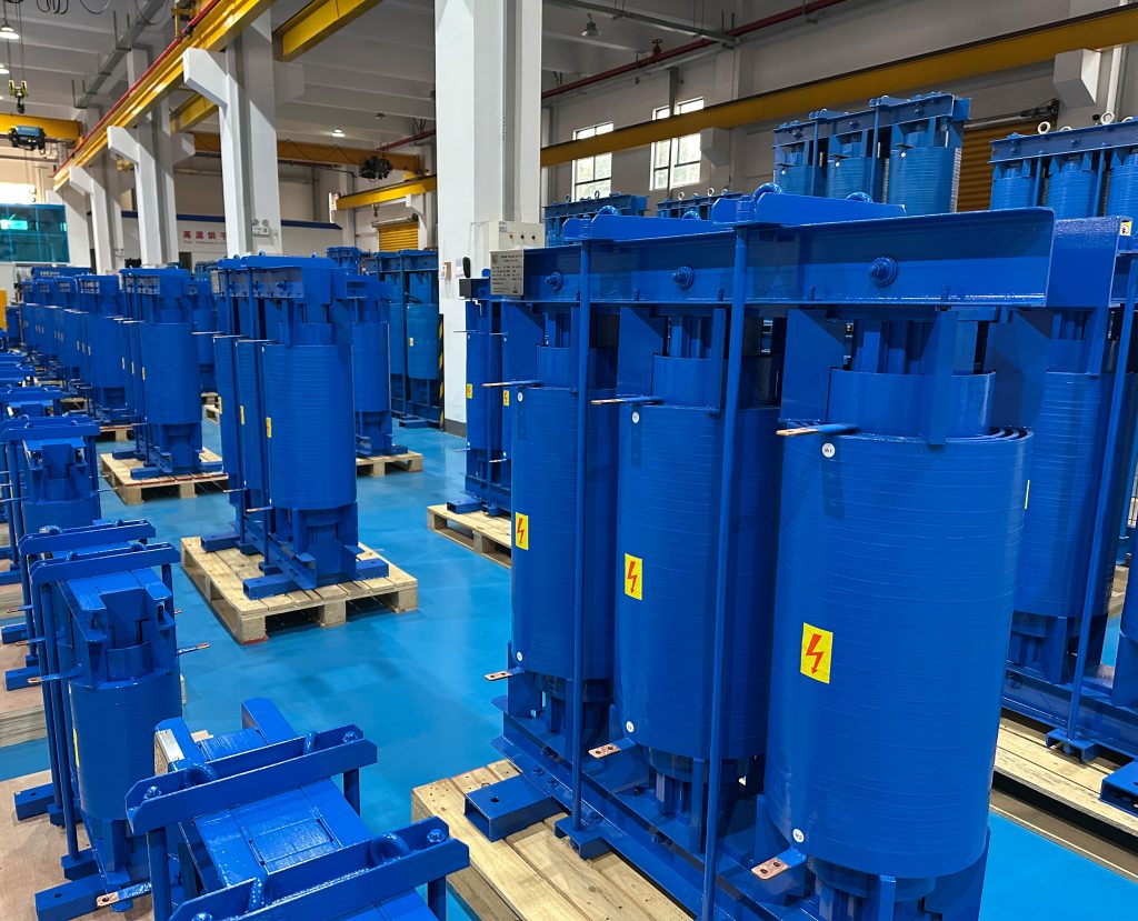 LTECPOWER detuned reactor factory workshop showing multiple three phase reactors during manufacturing and production