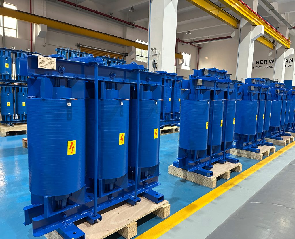 LTECPower filter reactor production line showing multiple customized reactors manufactured for industrial power quality applications