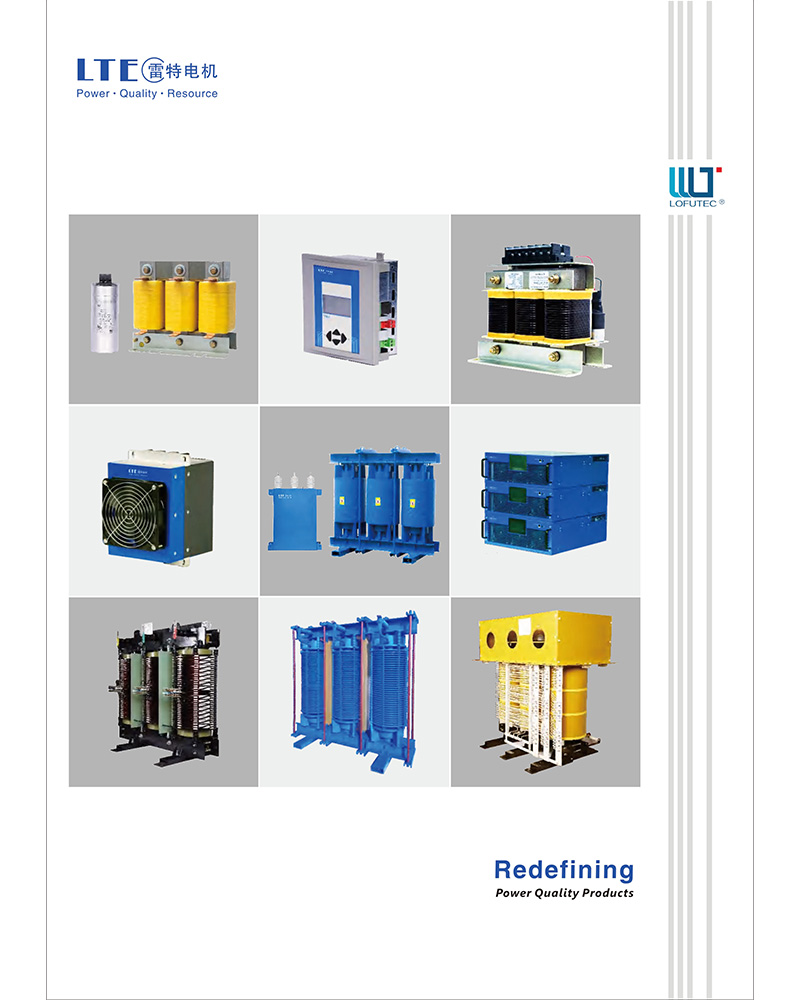 LTECPower Quality Products Catalog Cover showing industrial reactors, transformers, and capacitors.
