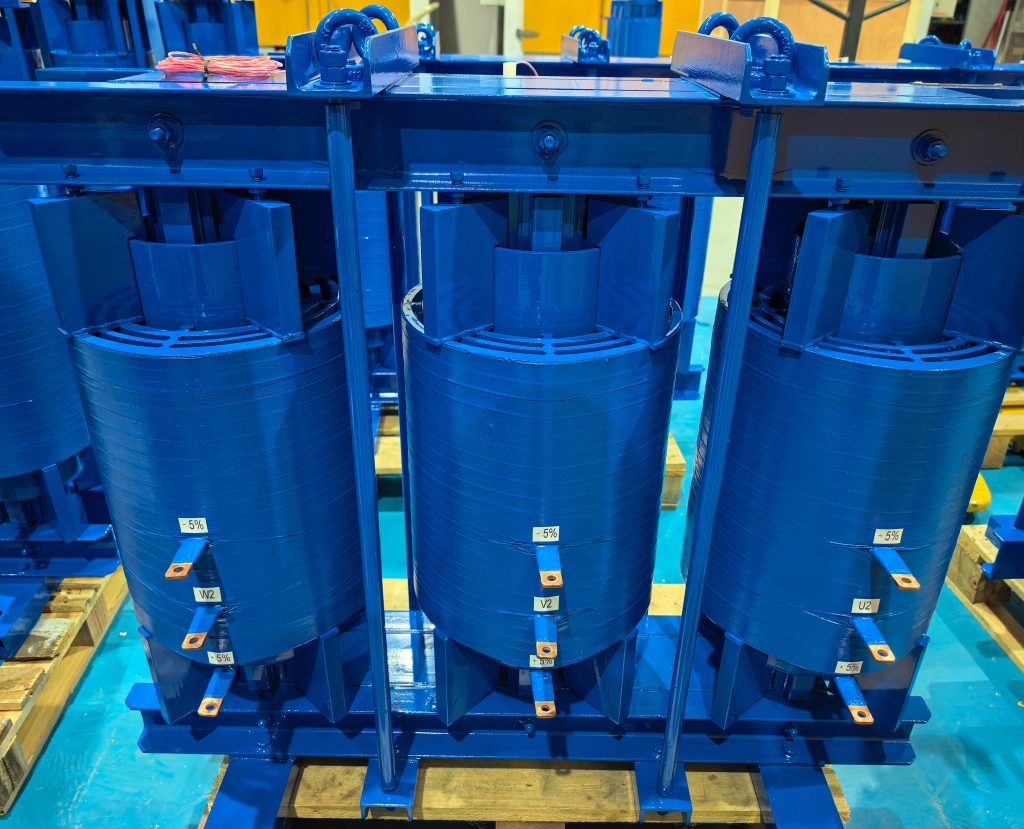 LTECPOWER three phase detuned reactor front view showing three coil structure and connection terminals