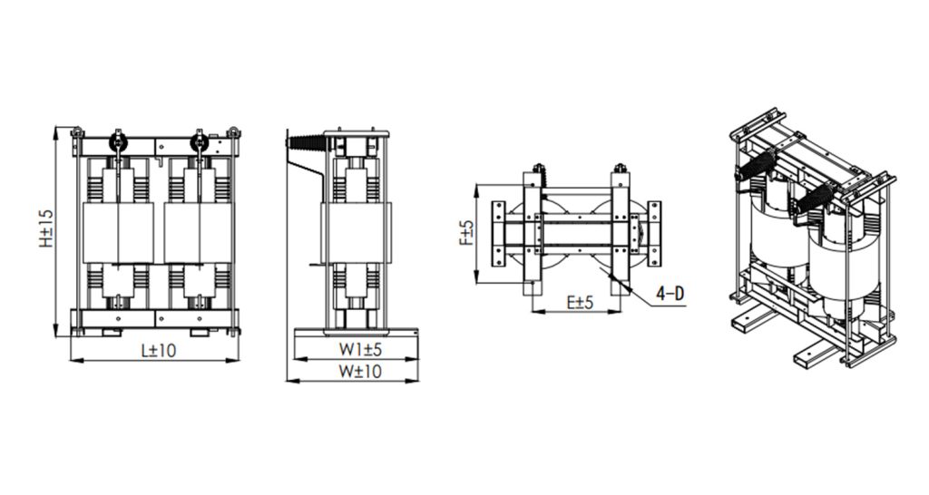 ltecpower Harmonic Filter Reactor - Technical Dimension Drawing (L x W x H)