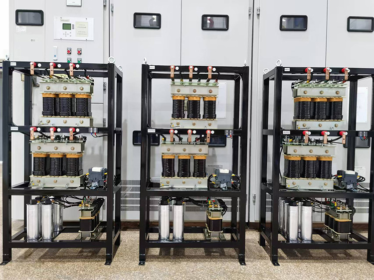 Engineered passive harmonic filter racks featuring LC circuit components for industrial harmonic mitigation.