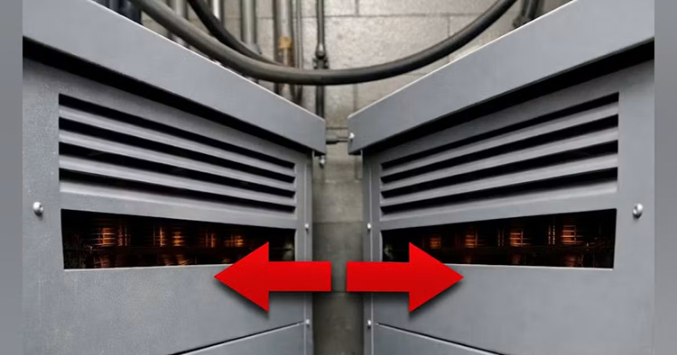 Dry-type transformer enclosure with ventilation louvers for thermal management