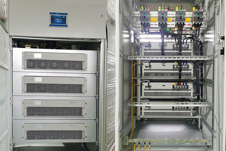 Factory-built active harmonic filter cabinet showcasing internal modular design and wiring
