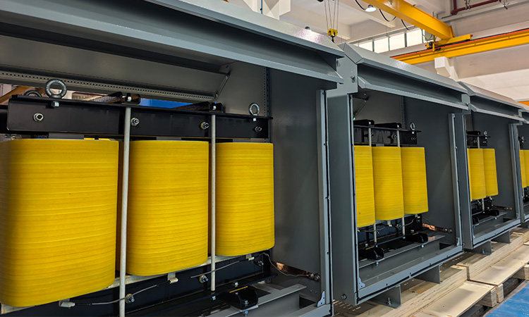 Row of ltecpower industrial dry-type transformers in a manufacturing facility
