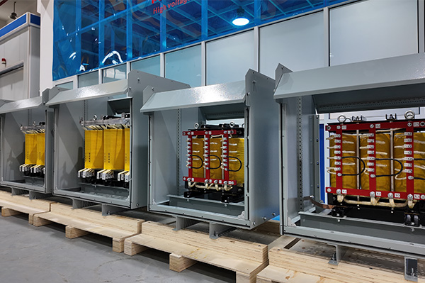Lineup of Enclosed Dry-Type Power Transformers in LTECPower Manufacturing Facility